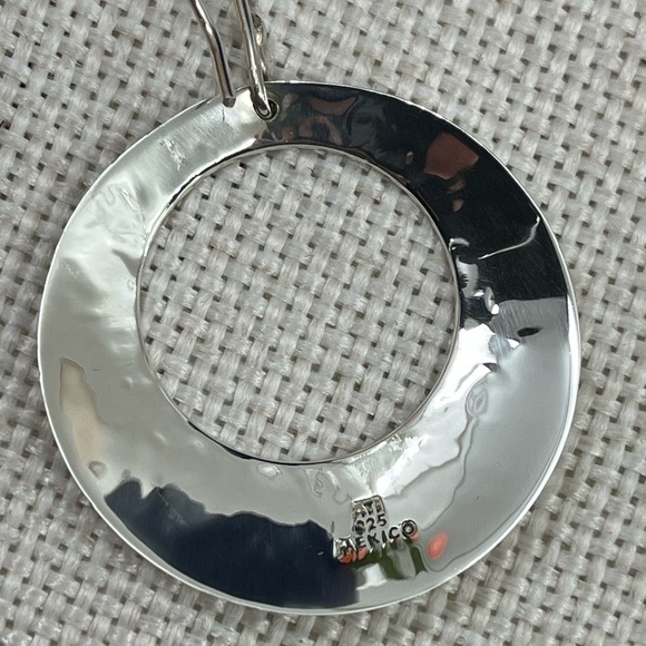 ✨ Vintage ATI 925 Sterling Silver Mexico Hammered Hoop Dangle Earrings - Picture 11 of 17